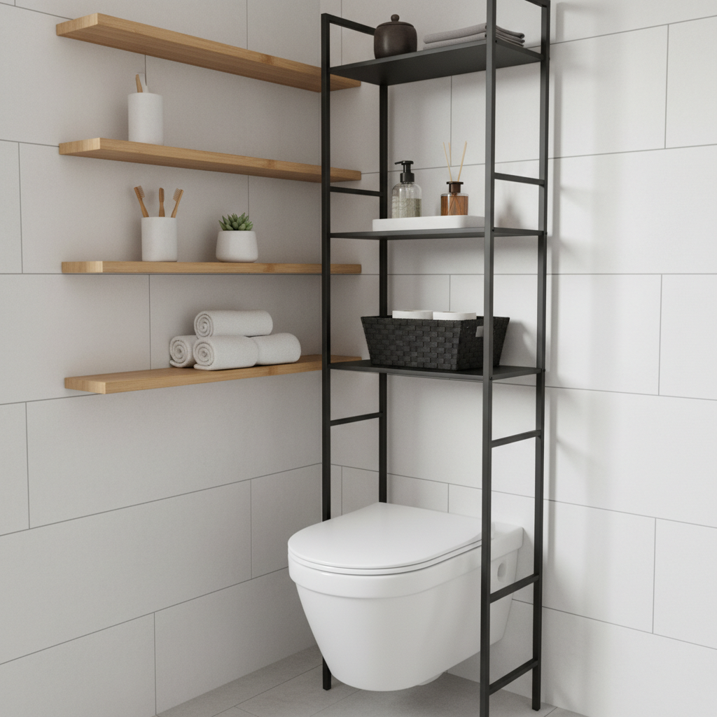 Vonios lentynos mažai erdvei: kaip išnaudoti kiekvieną kampą?